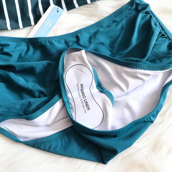 NEW Green White Stripe High Waisted Hipster Bikini Swim Set Size Small - Picture 5 of 9